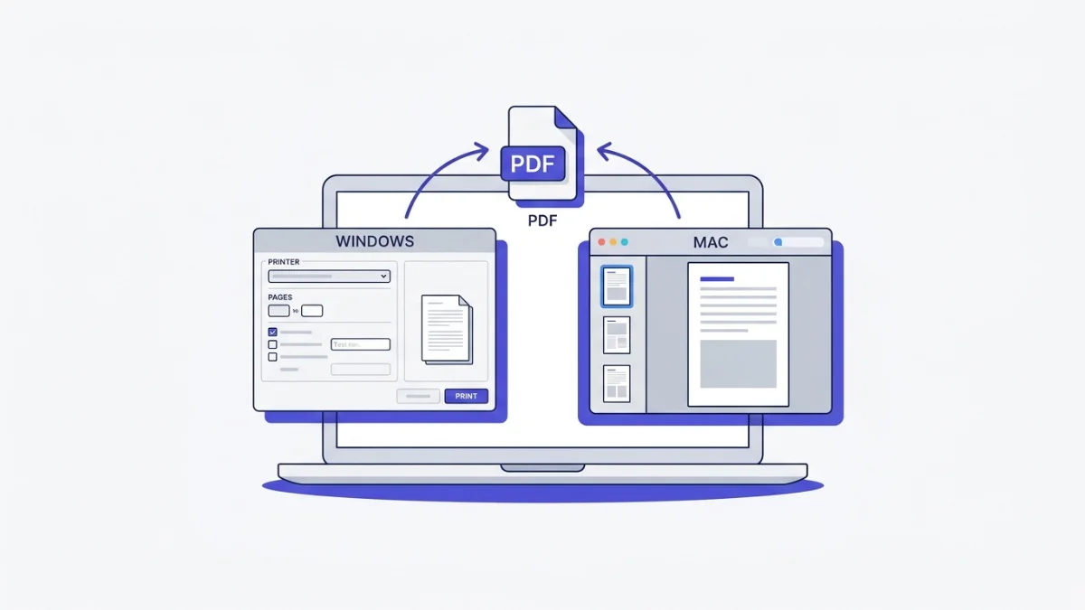 Windows Print to PDF and Mac Preview shown as built-in ways to combine images
