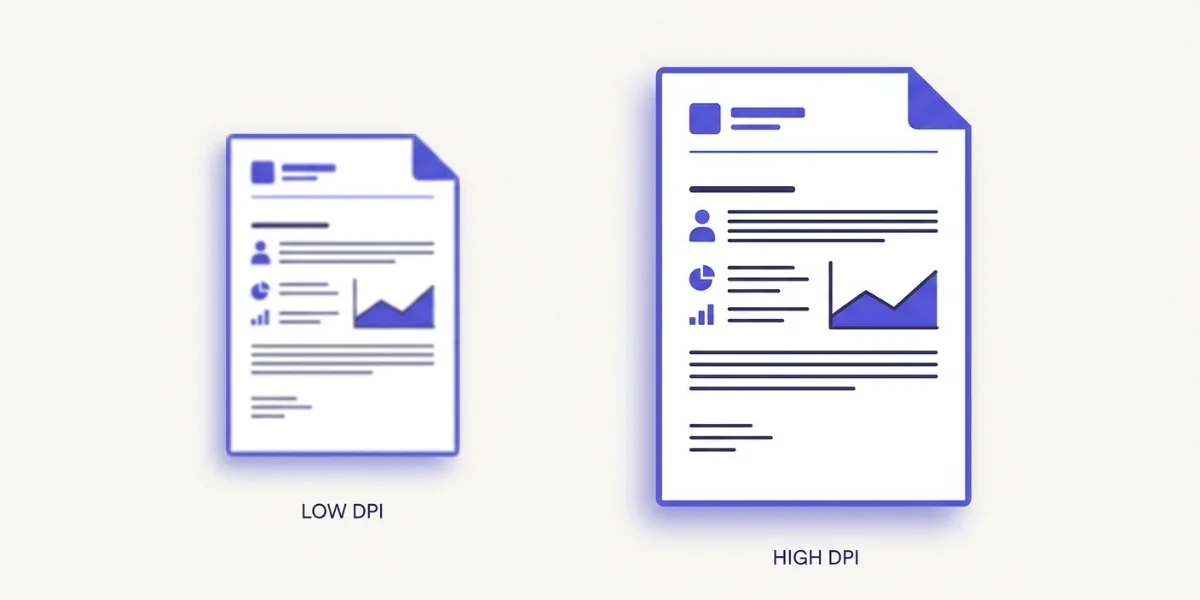 The same PDF page exported at low and high resolution